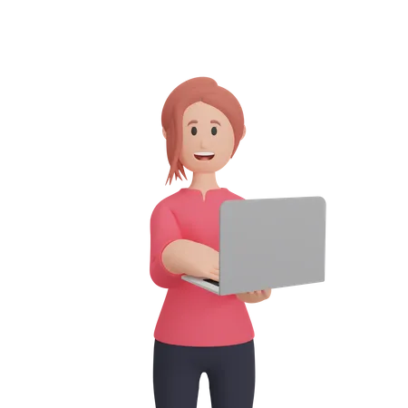 Woman working on laptop  3D Illustration