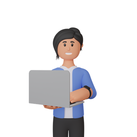 Woman working on laptop  3D Illustration