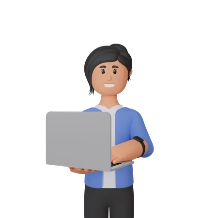 Woman working on laptop  3D Illustration