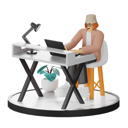 Woman Working On Laptop  3D Illustration