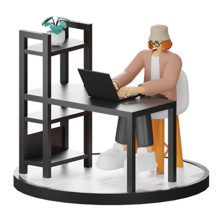 Woman Working On Laptop  3D Illustration