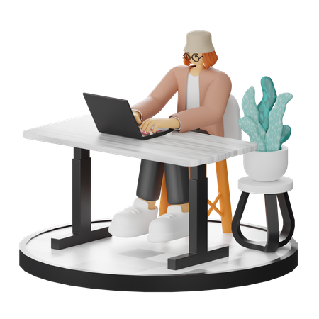 Woman Working On Laptop  3D Illustration