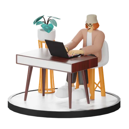 Woman Working On Laptop  3D Illustration