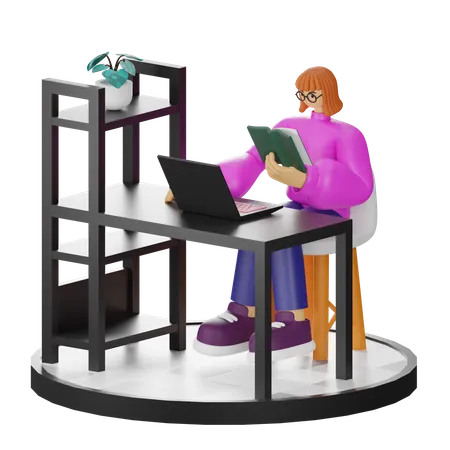 Woman Working On Laptop  3D Illustration