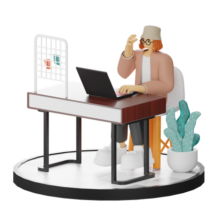 Woman Working On Laptop  3D Illustration