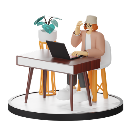 Woman Working On Laptop  3D Illustration