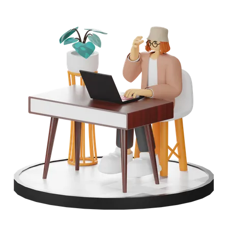 Woman Working On Laptop  3D Illustration