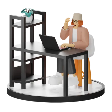 Woman Working On Laptop  3D Illustration