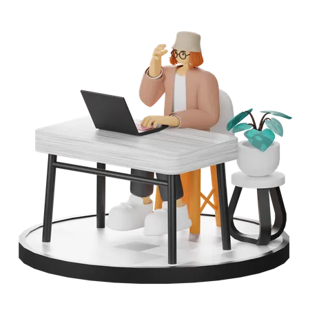 Woman Working On Laptop  3D Illustration