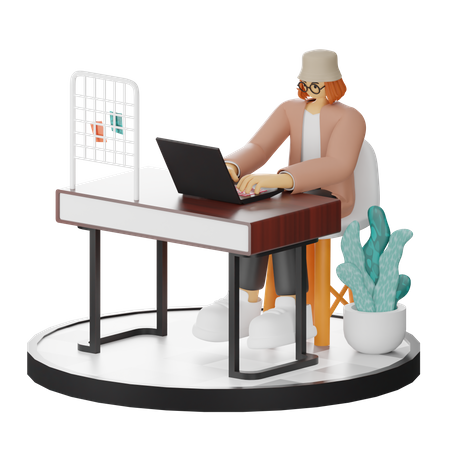 Woman Working On Laptop  3D Illustration