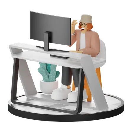 Woman Working On Laptop  3D Illustration