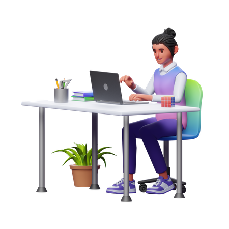 Woman Working On Laptop  3D Illustration