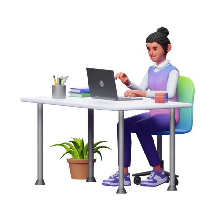 Woman Working On Laptop  3D Illustration