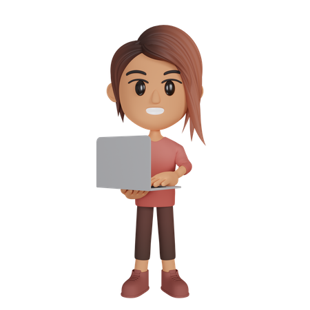 Woman Working On Laptop  3D Illustration