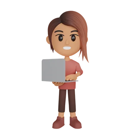 Woman Working On Laptop  3D Illustration