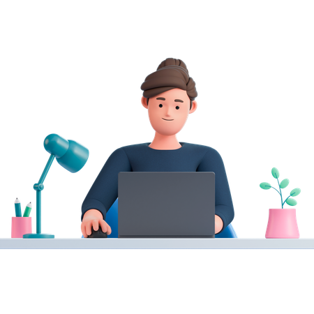 Woman Working On Laptop  3D Illustration