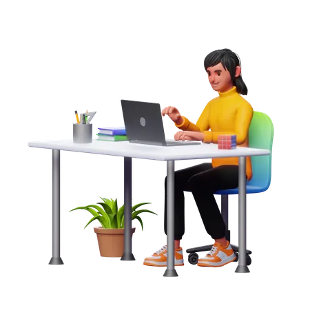 Woman Working On Laptop  3D Illustration