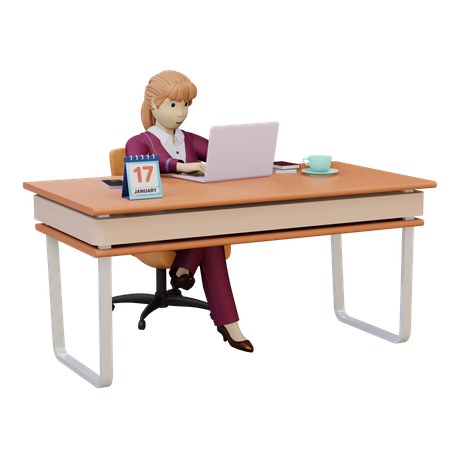 Woman Working On Laptop  3D Illustration