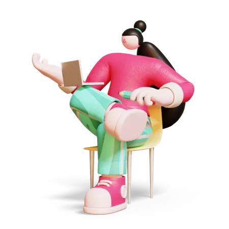 Woman working on laptop  3D Illustration