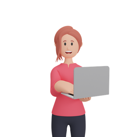 Woman working on laptop 3D Illustration