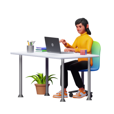 Woman Working On Laptop 3D Illustration