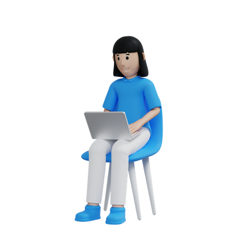 Woman working on laptop  3D Illustration