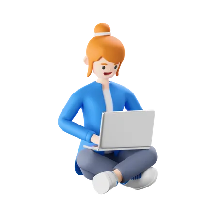 Woman working on laptop  3D Illustration