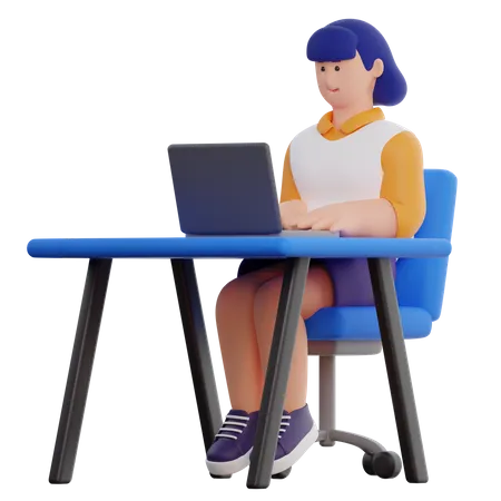 Woman Working On Laptop  3D Icon