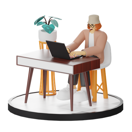 Woman Working On Laptop  3D Illustration