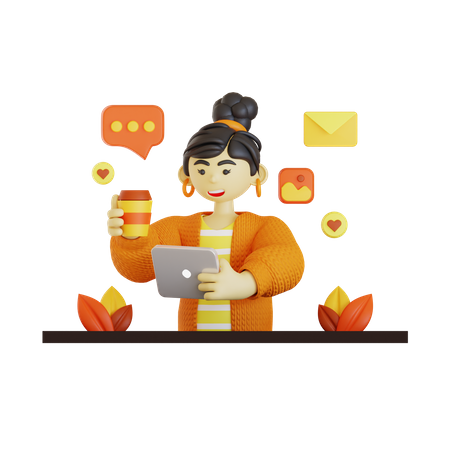 Woman working on tablet  3D Illustration