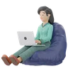 Woman Working While Sitting On Beanbag