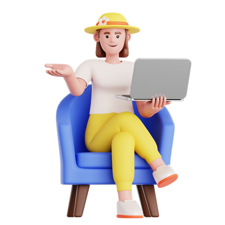 Woman Working with laptop  3D Illustration