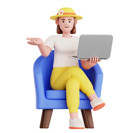 Woman Working with laptop  3D Illustration