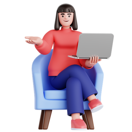 Woman Working with laptop  3D Illustration