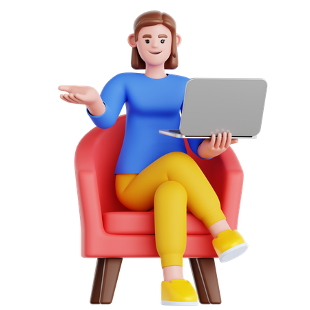 Woman Working with laptop  3D Illustration