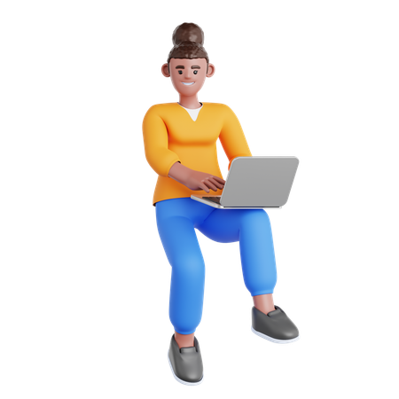 Woman Working with Laptop Flying in air  3D Illustration