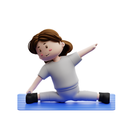 Woman Workout Body Stretching In Mattress  3D Icon