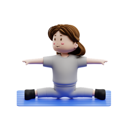 Woman Workout Body Stretching In Mattress  3D Illustration