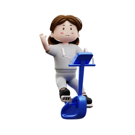 Woman Workout Riding A Stationary Bike  3D Illustration