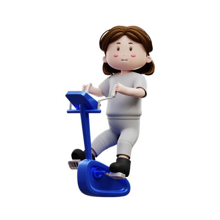 Woman Workout Riding Stationary Bike  3D Illustration