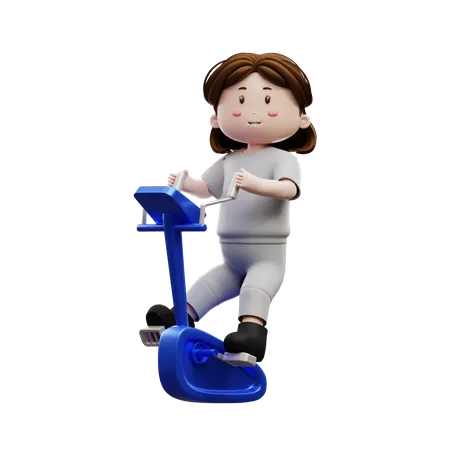 Woman Workout Riding Stationary Bike  3D Illustration