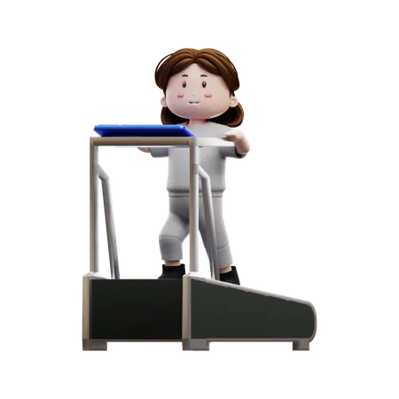 Woman Workout Running On A Treadmill 3D Illustration