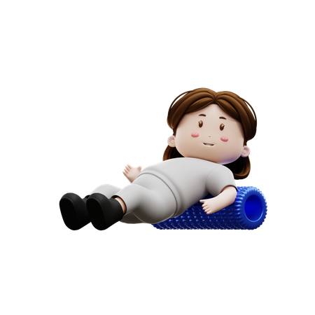 Woman Workout Stretch With Foam Roller  3D Icon