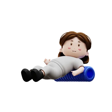Woman Workout Stretch With Foam Roller  3D Illustration