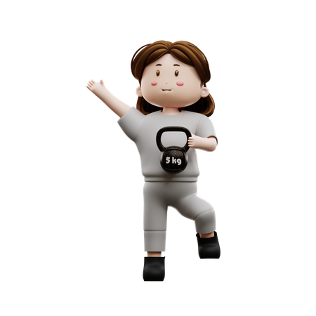 Woman Workout With Kettlebell  3D Icon