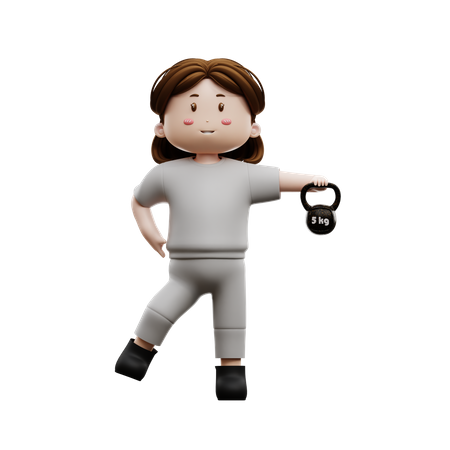 Woman Workout With Kettlebell  3D Icon