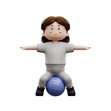 Woman Workout With Yoga Ball 3D Illustration