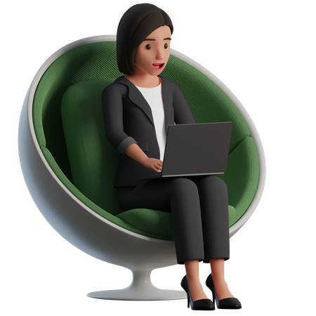 Woman works in stylish chair  3D Illustration