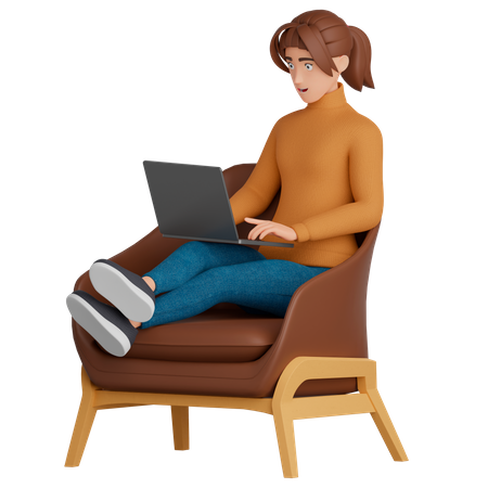 Woman works on chair  3D Illustration