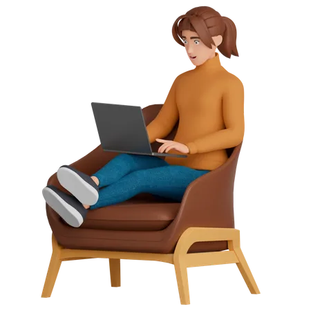 Woman works on chair  3D Illustration